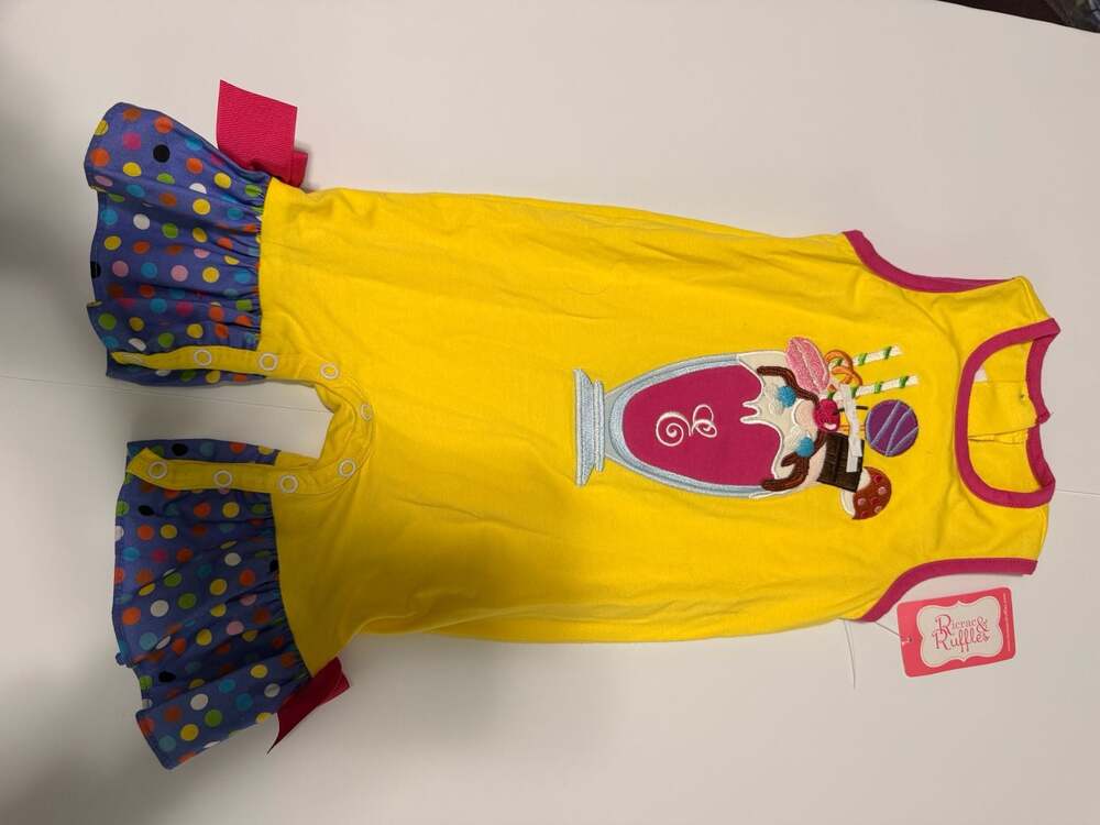 Ricrac & Ruffles Toddler Girls Yellow Sundae Milkshake Romper